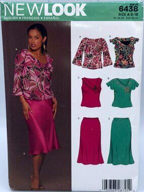 New Look 6438 Sewing Pattern Tops & Skirt Size 8–18 Multi Style Outfit